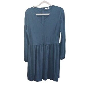 GAP Dress Womens Medium Long Sleeve Fit & Flare Blouson Sleeve Blue